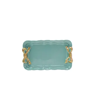 Decorative Metal Tray with Gold Finish Bows - Aqua