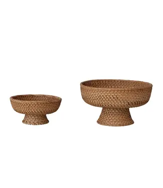 Decorative Hand-Woven Rattan Footed Bowls, Natural - Sold Individually