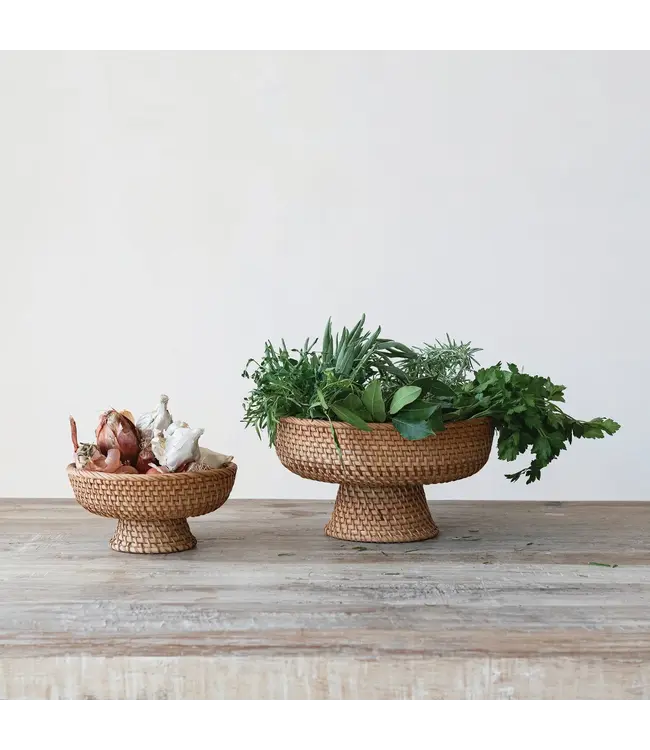 Decorative Hand-Woven Rattan Footed Bowls, Natural - Sold Individually