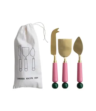 Stainless Steel Cheese Knives with Resin Handles Drawstring Bag - Sold as Set