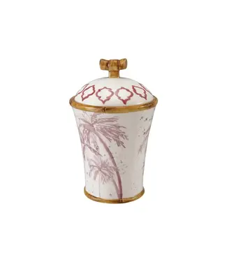 Hand-Painted Stoneware Canister with Palm Trees & Bamboo Style Edges