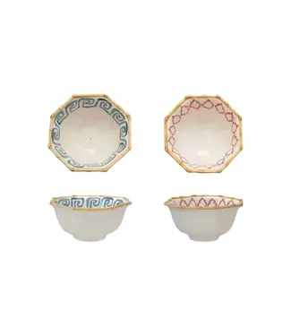 Hand-Painted Stoneware Octagon Shaped Bowl - Sold Individually