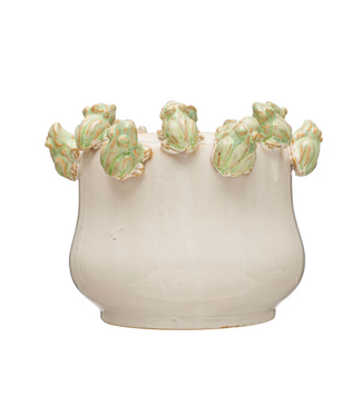 Stoneware Planter w/ Frogs on Rim