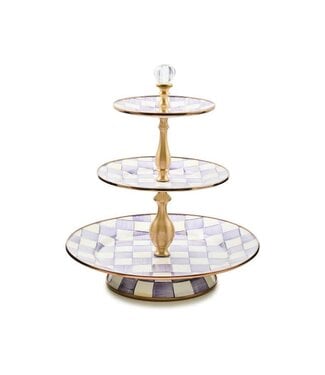 MACKENZIE CHILDS Violet Check Three Tier Sweet Stand