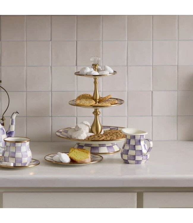 MACKENZIE CHILDS Violet Check Three Tier Sweet Stand
