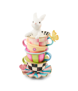 MACKENZIE CHILDS Frolic Spring Stacked Teacup Bunny