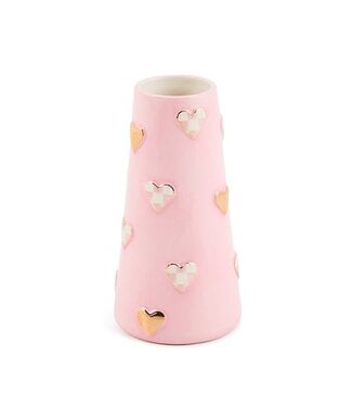 MACKENZIE CHILDS Rosy Check Tall Heart Vase