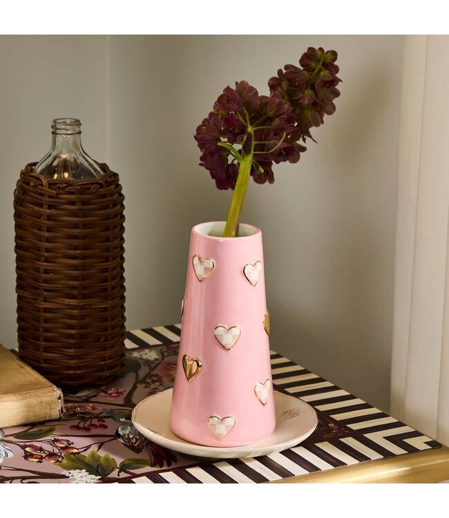 MACKENZIE CHILDS Rosy Check Tall Heart Vase