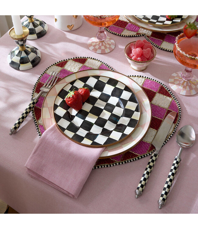 MACKENZIE CHILDS Red and White Check Heart Shaped Placemat