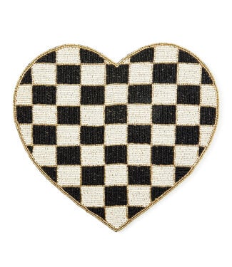 MACKENZIE CHILDS Black and White Check Heart Shaped Placemat