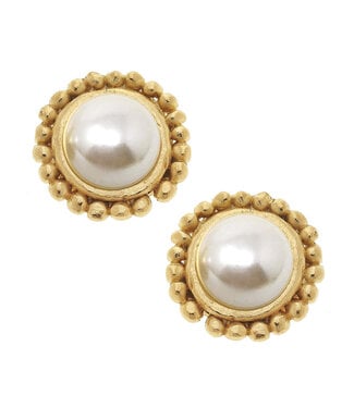 SUSAN SHAW Gold with Coin Pearl Pierced Earrings