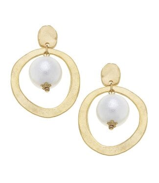 SUSAN SHAW Gold Hoop with Cotton Pearl Earrings