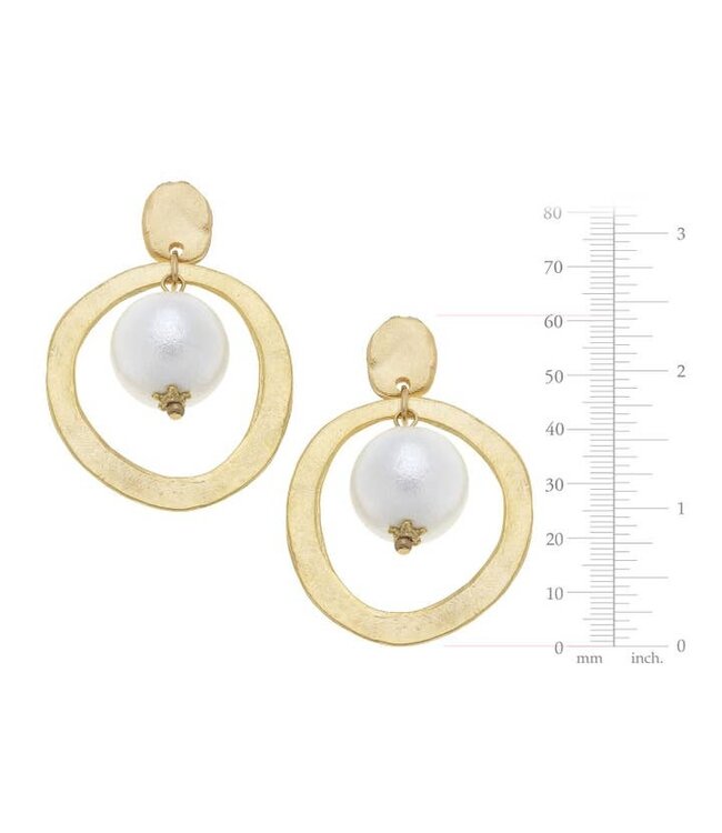 SUSAN SHAW Gold Hoop with Cotton Pearl Earrings