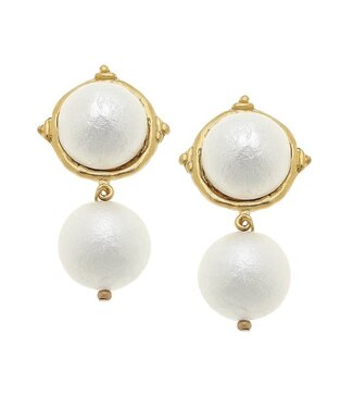 SUSAN SHAW Gold Cotton Pearl Cab with Cotton Pearl Drop Clip Earrings