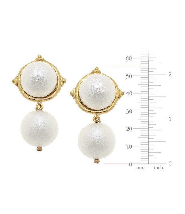 SUSAN SHAW Gold Cotton Pearl Cab with Cotton Pearl Drop Clip Earrings
