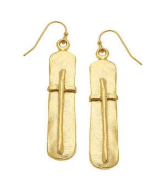 SUSAN SHAW Gold Bar with Cross Earrings