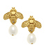 SUSAN SHAW Gold Bee and Genuine Freshwater Pearl Earrings