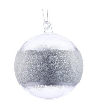 4" Beaded Glass Ball Ornament - Clear Silver