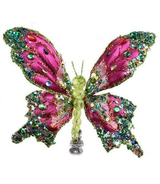 7" Multi Pink Beaded Glitter Butterfly with Clip
