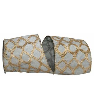 Filigree Crest Dupioni Wired Edge Ribbon - Silver/Gold