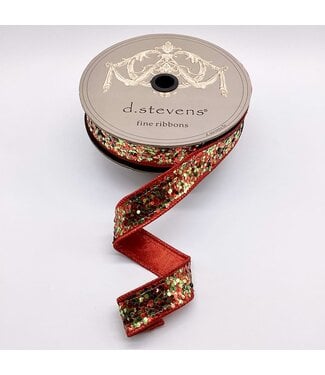 1" x 10yds Cirque Glitter, Lime Green Red