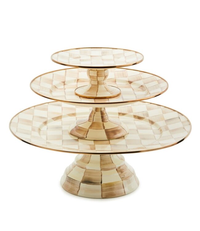 MACKENZIE CHILDS Mocha Check Large Pedestal Platter