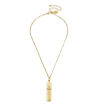 SUSAN SHAW Handcast Gold Bar With Cross Chain Necklace