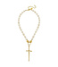 SUSAN SHAW Pearl Tall Cross Necklace