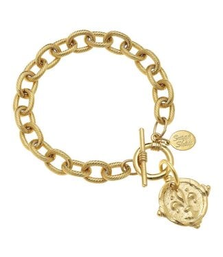 SUSAN SHAW Gold Fleur De Lis Intaglio Bracelet