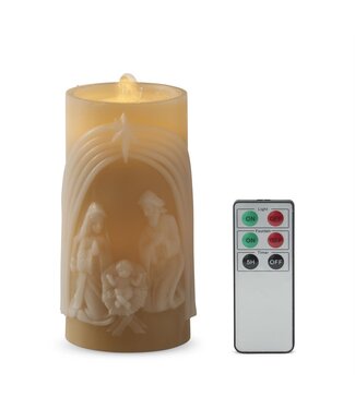 7.75 Inch Cream Nativity LED Water Candle w/Timer & Remote