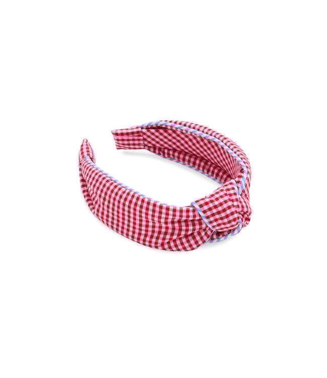 Gingham Knotted Headband - Red