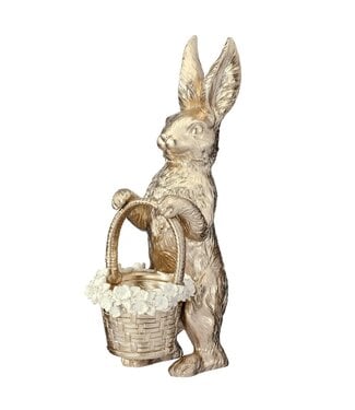 17" Resin Bunny With Floral Edged Basket