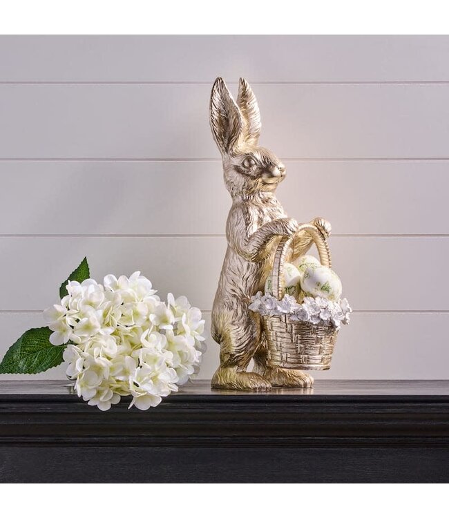 17" Resin Bunny With Floral Edged Basket