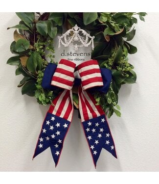 Canvas Red Natural Stripe Navy Blue Stars Bow