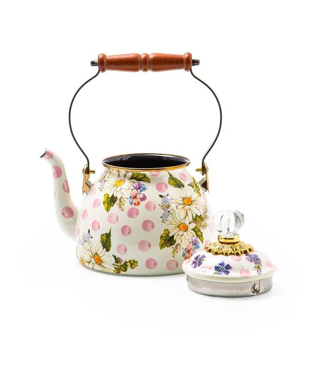 MACKENZIE CHILDS Wildflowers Pink 2 Quart Tea Kettle