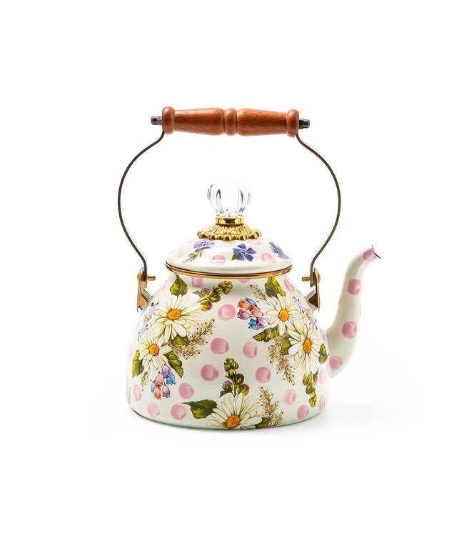 MACKENZIE CHILDS Wildflowers Pink 2 Quart Tea Kettle