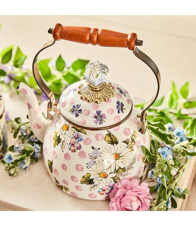 MACKENZIE CHILDS Wildflowers Pink 2 Quart Tea Kettle