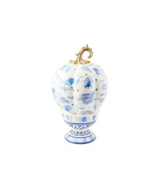 MACKENZIE CHILDS Royal Autumn Toile Tall Pedestal Pumpkin