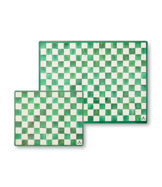 MACKENZIE CHILDS Emerald Check Glass Cutting Boards - Set Of 2