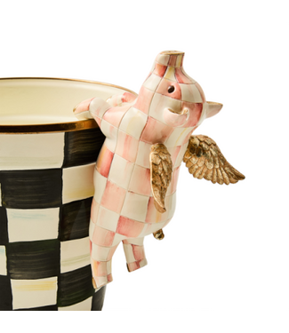 MACKENZIE CHILDS Rosy Check Flying Pig Pot Climber