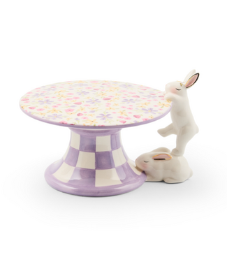 MACKENZIE CHILDS Posie Patch Mini Bunny Ceramic Pedestal Platter