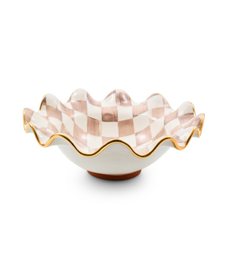 MACKENZIE CHILDS Mocha Check Ceramic Fluted Serving Bowl