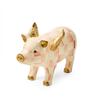 MACKENZIE CHILDS Rosy Check Flying Pig Figurine