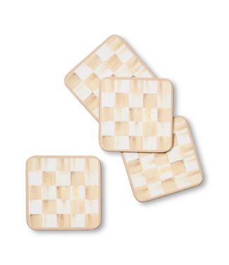 MACKENZIE CHILDS Mocha Check Cork Back Coaster - Set of 4