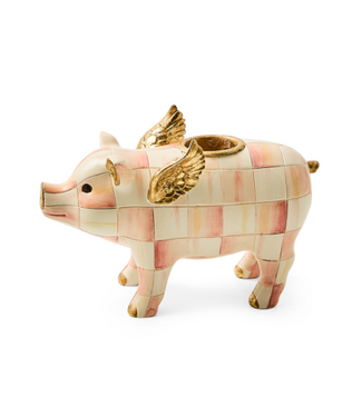 MACKENZIE CHILDS Rosy Check Flying Pig Candle Holder