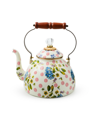 MACKENZIE CHILDS Wildflowers Pink 3 Qt. Tea Kettle
