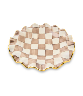 MACKENZIE CHILDS Mocha Check Ceramic Fluted Dessert Plate