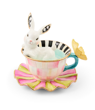 MACKENZIE CHILDS Frolic Spring Teacup Bunny