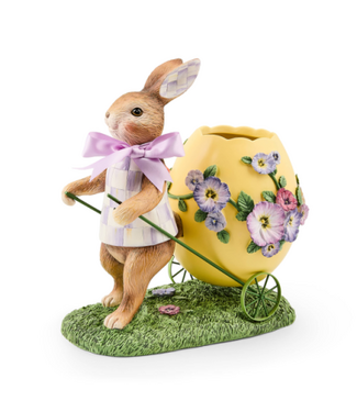 MACKENZIE CHILDS Pansy Party Bunny and Cart Centerpiece