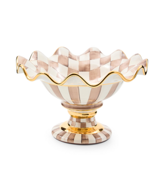 MACKENZIE CHILDS Mocha Check Ceramic Compote